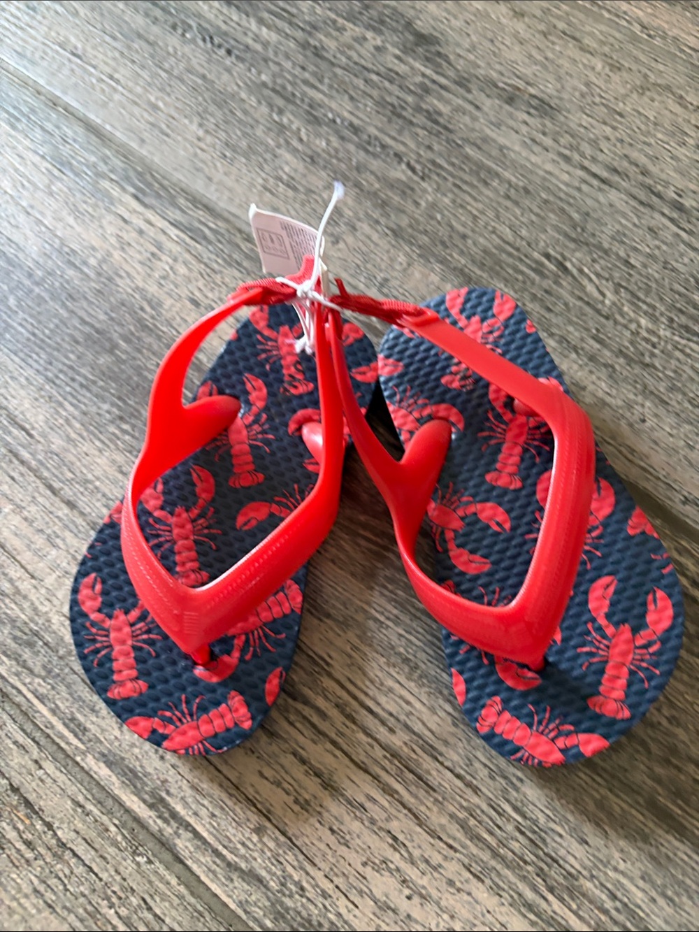 NEW!!! Old Navy Kids Navy Flip Flops with Red Lobster Print